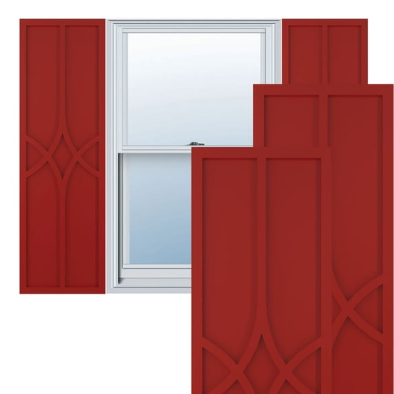 Ekena Millwork 15"W x 31"H True Fit PVC Cedar Park Fixed Mount Shutters, Fire Red (Per Pair - Hardware Not Included)