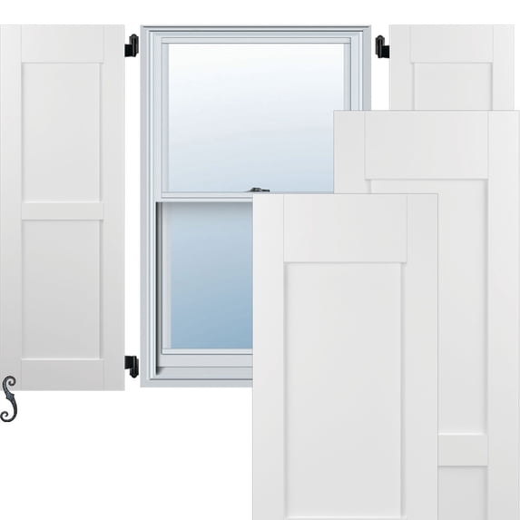 Ekena Millwork 15"W x 33"H Americraft Two Equal Flat Panel Exterior Real Wood Shutters (Per Pair), White