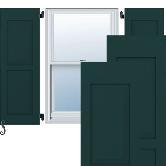 Ekena Millwork 15"W x 33"H Americraft Two Equal Raised Panel Exterior Real Wood Shutters (Per Pair), Thermal Green