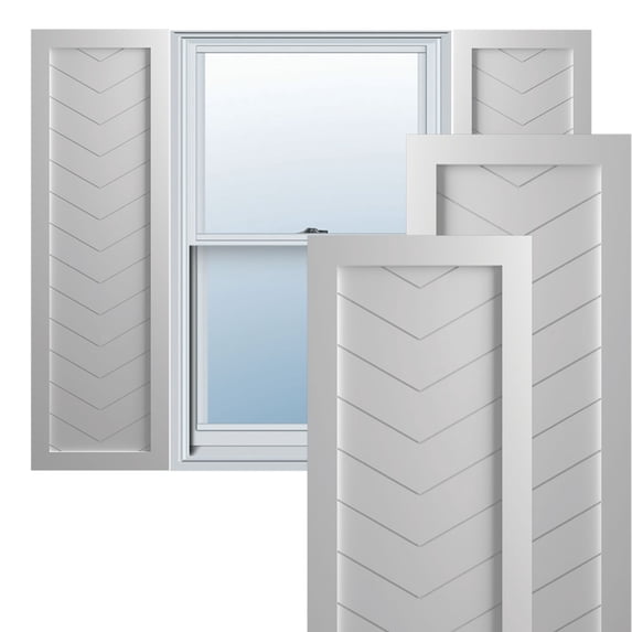 Ekena Millwork 15"W x 34"H True Fit PVC Single Panel Chevron Modern Style Fixed Mount Shutters, Primed (Per Pair - Hardware Not Included)