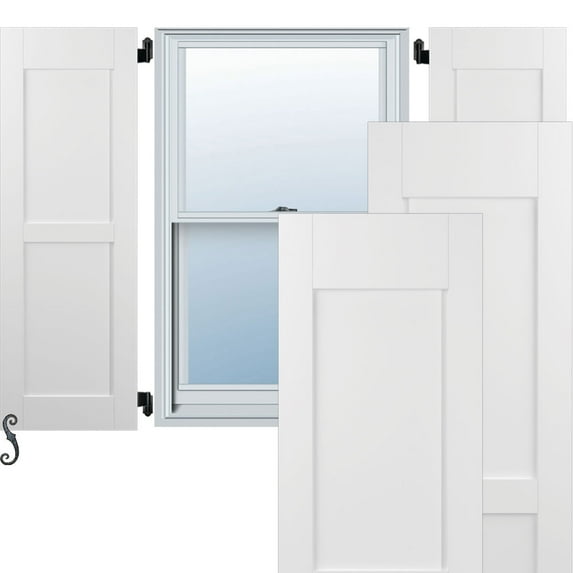 Ekena Millwork 15"W x 35"H Americraft Two Equal Flat Panel Exterior Real Wood Shutters (Per Pair), White