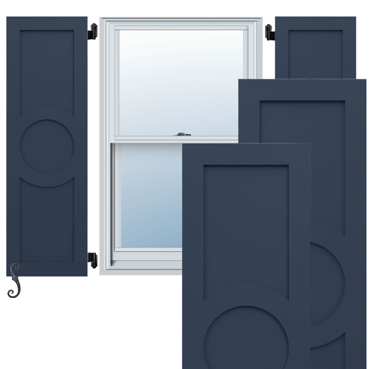 Ekena Millwork 15"W x 36"H EnduraCore Composite Center Circle Arts & Crafts Shutters, Starless Night Blue (Per Pair - Hardware Not Included)