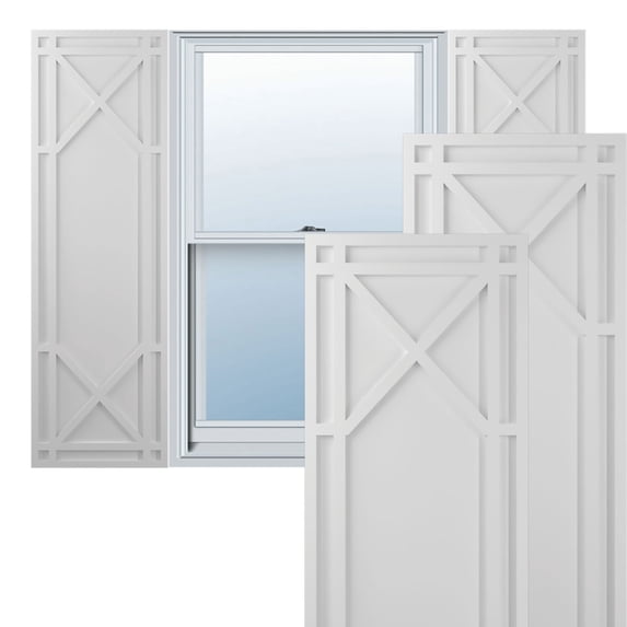 Ekena Millwork 15"W x 36"H True Fit PVC Bungalow Fixed Mount Shutters, Primed (Per Pair - Hardware Not Included)