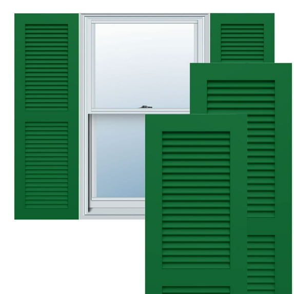 Ekena Millwork 15"W x 36"H True Fit PVC Two Equal Louver Shutters, Viridian Green (Per Pair - Hardware Not Included)