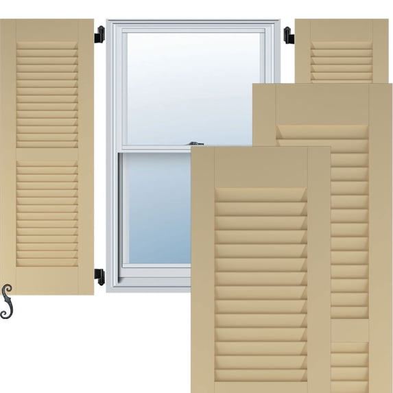 Ekena Millwork 15"W x 41"H Americraft Two Equal Louver Exterior Real Wood Shutters (Per Pair), Natural Twine