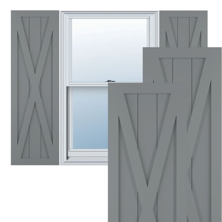 Ekena Millwork 15"W x 41"H True Fit PVC Single X-Board Farmhouse Fixed Mount Shutters, Ocean Swell (Per Pair - Hardware Not Included)