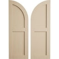 thumbnail image 1 of Ekena Millwork 15"W x 42"H (27" Low Side) Timberthane Rough Cedar Two Equal Flat Panel w/Quarter Round Arch Top Faux Wood Shutters (Per Pair), Primed Tan, 1 of 6