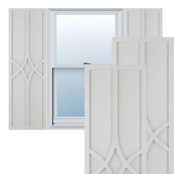Ekena Millwork 15"W x 43"H True Fit PVC Cedar Park Fixed Mount Shutters, Hailstorm Gray (Per Pair - Hardware Not Included)