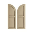 thumbnail image 1 of Ekena Millwork 15"W x 44"H (29" Low Side) Timberthane Knotty Pine Two Equal Flat Panel w/Quarter Round Arch Top Faux Wood Shutters (Per Pair), Primed Tan, 1 of 6