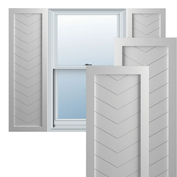 Ekena Millwork 15"W x 44"H True Fit PVC Single Panel Chevron Modern Style Fixed Mount Shutters, Primed (Per Pair - Hardware Not Included)