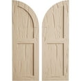 thumbnail image 1 of Ekena Millwork 15"W x 46"H (31" Low Side) Timberthane Pecky Cypress Two Equal Flat Panel w/Quarter Round Arch Top Faux Wood Shutters (Per Pair), Primed Tan, 1 of 6