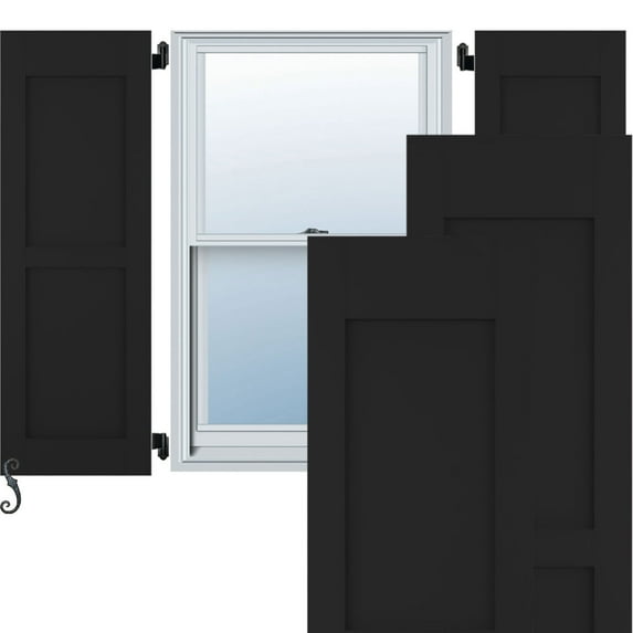 Ekena Millwork 15"W x 46"H Americraft Two Equal Flat Panel Exterior Real Wood Shutters (Per Pair), Black