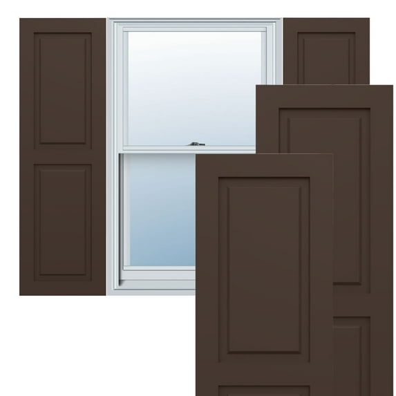 Ekena Millwork 15"W x 48"H True Fit PVC Two Equal Raised Panel Shutters, Raisin Brown (Per Pair - Hardware Not Included)