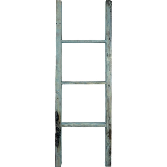 Ekena Millwork 15"W x 48"H x 3 1/2"D Vintage Farmhouse 3 Rung Ladder, Barnwood Decor Collection, Driftwood Blue
