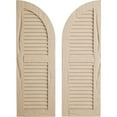 thumbnail image 1 of Ekena Millwork 15"W x 52"H (37" Low Side) Timberthane Hand Hewn Two Equal Louver w/Quarter Round Arch Top Faux Wood Shutters (Per Pair), Primed Tan, 1 of 6