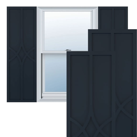 Ekena Millwork 15"W x 52"H True Fit PVC Cedar Park Fixed Mount Shutters, Starless Night Blue (Per Pair - Hardware Not Included)