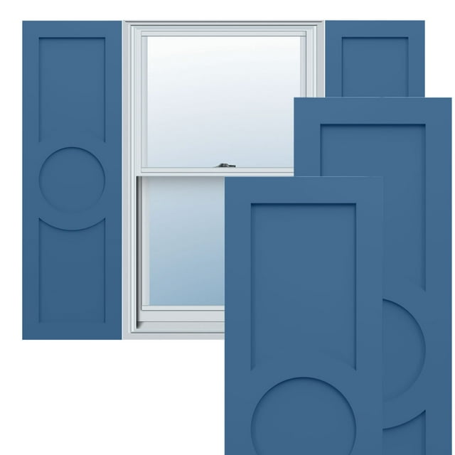 Ekena Millwork 15"W x 52"H True Fit PVC Center Circle Arts & Crafts Fixed Mount Shutters, Sojourn Blue (Per Pair - Hardware Not Included)