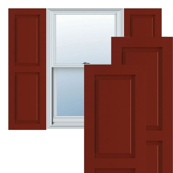 Ekena Millwork 15"W x 52"H True Fit PVC Two Equal Raised Panel Shutters, Pepper Red (Per Pair - Hardware Not Included)