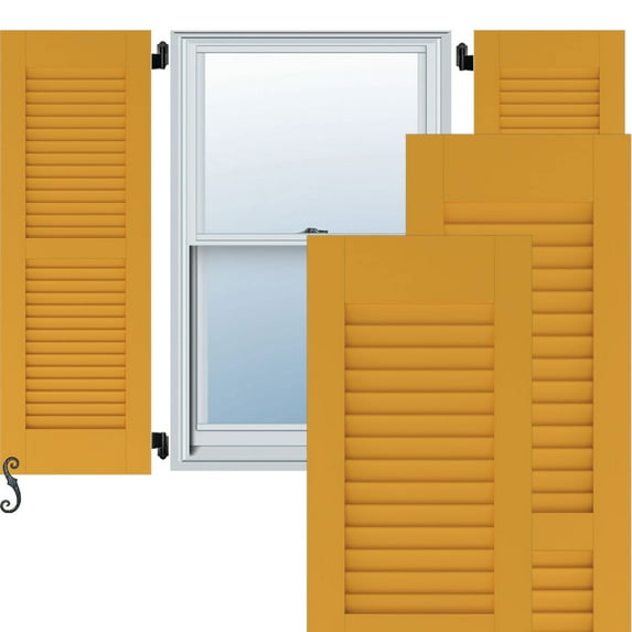 Ekena Millwork 15"W x 53"H Americraft Two Equal Louver Exterior Real Wood Shutters (Per Pair), Turmeric
