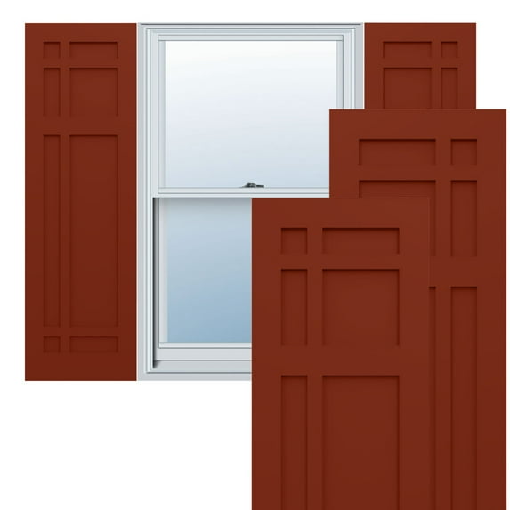 Ekena Millwork 15"W x 53"H True Fit PVC San Juan Capistrano Mission Style Fixed Mount Shutters, Pepper Red (Per Pair - Hardware Not Included)