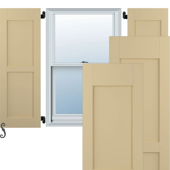 Ekena Millwork 15"W x 55"H Americraft Two Equal Flat Panel Exterior Real Wood Shutters (Per Pair), Natural Twine