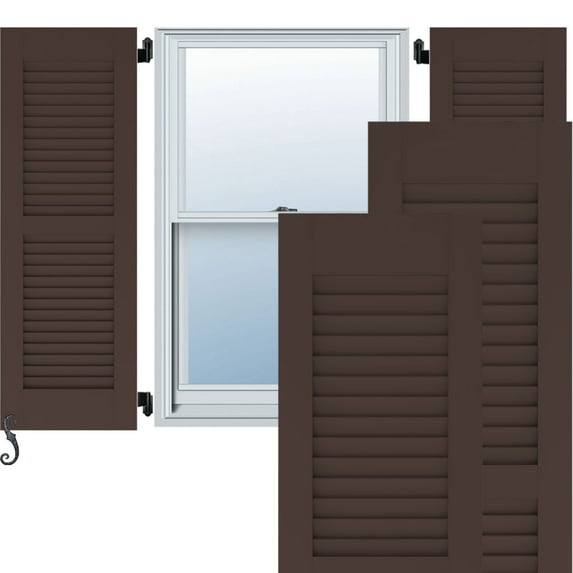 Ekena Millwork 15"W x 55"H Americraft Two Equal Louver Exterior Real Wood Shutters (Per Pair), Raisin Brown
