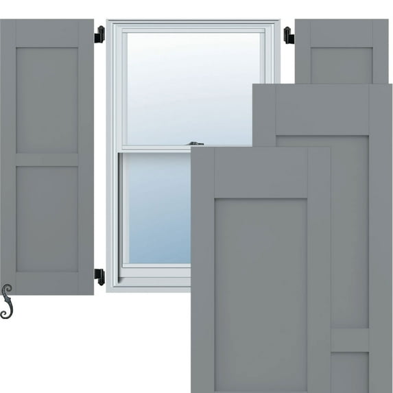 Ekena Millwork 15"W x 57"H Americraft Two Equal Flat Panel Exterior Real Wood Shutters (Per Pair), Ocean Swell