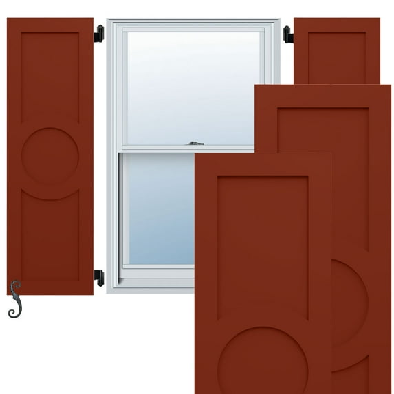 Ekena Millwork 15"W x 57"H EnduraCore Composite Center Circle Arts & Crafts Shutters, Pepper Red (Per Pair - Hardware Not Included)