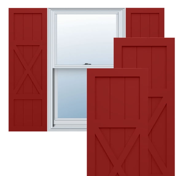 Ekena Millwork 15"W x 57"H True Fit PVC Center X-Board Farmhouse Fixed Mount Shutters, Fire Red (Per Pair - Hardware Not Included)