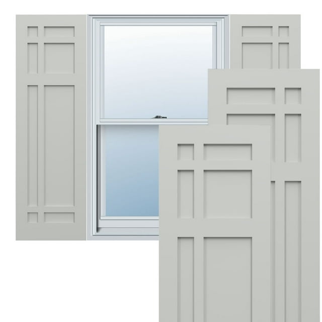 Ekena Millwork 15"W x 57"H True Fit PVC San Juan Capistrano Mission Style Fixed Mount Shutters, Hailstorm Gray (Per Pair - Hardware Not Included)
