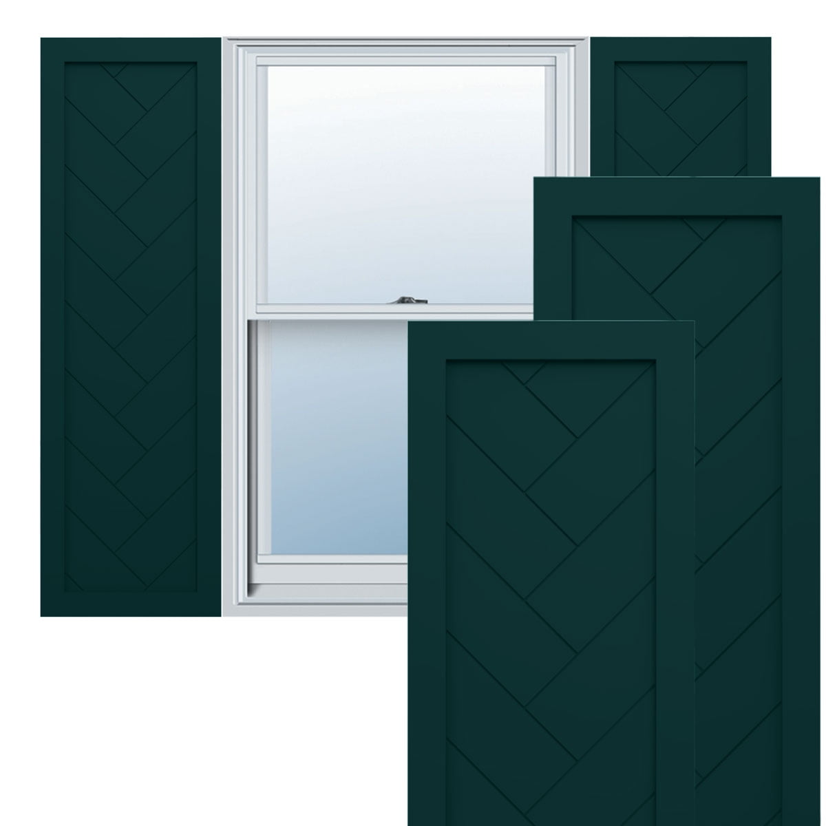 Ekena Millwork 15"W x 60"H True Fit PVC Single Panel Herringbone Modern Style Fixed Mount Shutters, Thermal Green (Per Pair - Hardware Not Included)