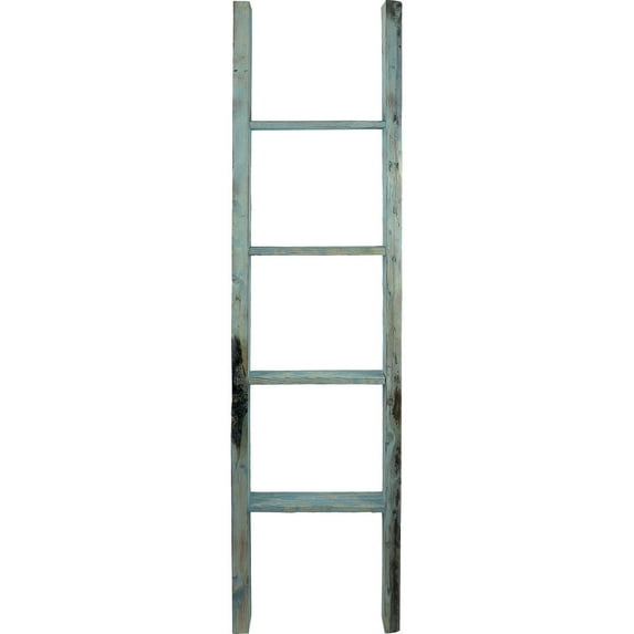 Ekena Millwork 15"W x 60"H x 3 1/2"D Vintage Farmhouse 4 Rung Ladder, Barnwood Decor Collection, Driftwood Blue