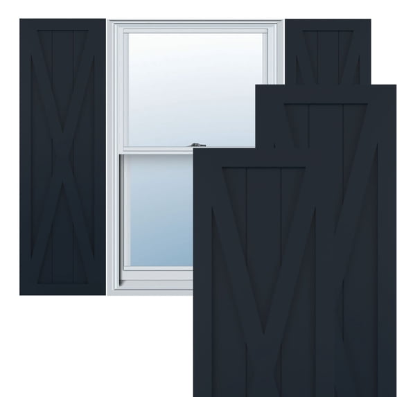 Ekena Millwork 15"W x 63"H True Fit PVC Single X-Board Farmhouse Fixed Mount Shutters, Starless Night Blue (Per Pair - Hardware Not Included)