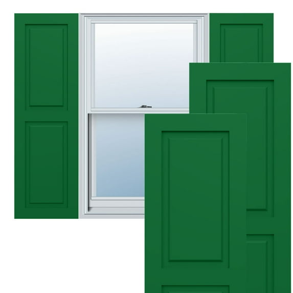 Ekena Millwork 15"W x 63"H True Fit PVC Two Equal Raised Panel Shutters, Viridian Green (Per Pair - Hardware Not Included)