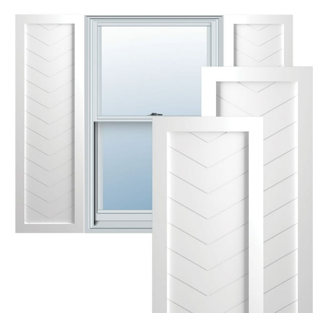 Ekena Millwork 15"W x 65"H True Fit PVC Single Panel Chevron Modern Style Fixed Mount Shutters, White (Per Pair - Hardware Not Included)
