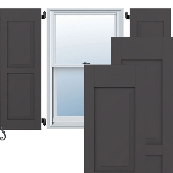 Ekena Millwork 15"W x 71"H Americraft Two Equal Raised Panel Exterior Real Wood Shutters (Per Pair), Shadow Mountain