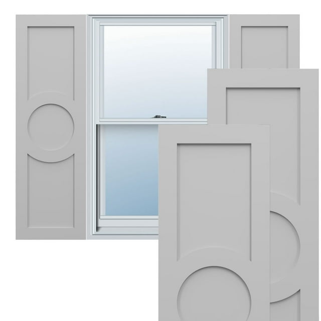 Ekena Millwork 15"W x 72"H True Fit PVC Center Circle Arts & Crafts Fixed Mount Shutters, Primed (Per Pair - Hardware Not Included)
