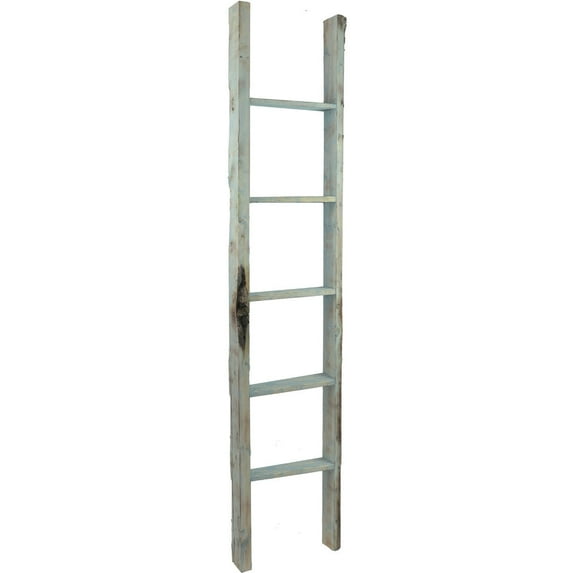 Ekena Millwork 15"W x 72"H x 3 1/2"D Vintage Farmhouse 5 Rung Ladder, Barnwood Decor Collection, Driftwood Blue