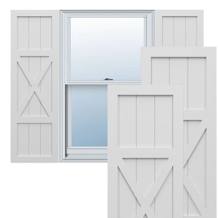 Ekena Millwork 15"W x 75"H True Fit PVC Center X-Board Farmhouse Fixed Mount Shutters, White (Per Pair - Hardware Not Included)