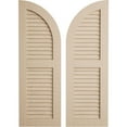 thumbnail image 1 of Ekena Millwork 15"W x 76"H (61" Low Side) Timberthane Rough Cedar Two Equal Louver w/Quarter Round Arch Top Faux Wood Shutters (Per Pair), Primed Tan, 1 of 6
