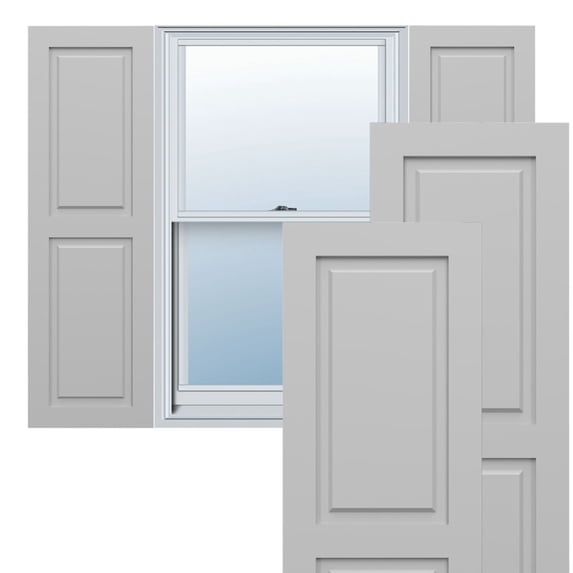 Ekena Millwork 15"W x 78"H True Fit PVC Two Equal Raised Panel Shutters, Primed (Per Pair - Hardware Not Included)