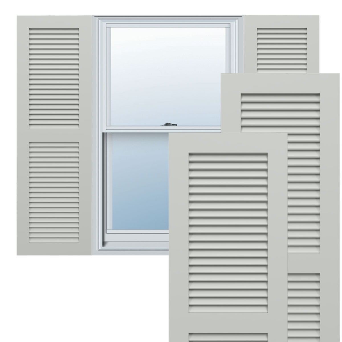 Ekena Millwork 15"W x 79"H True Fit PVC Two Equal Louver Shutters, Hailstorm Gray (Per Pair - Hardware Not Included)