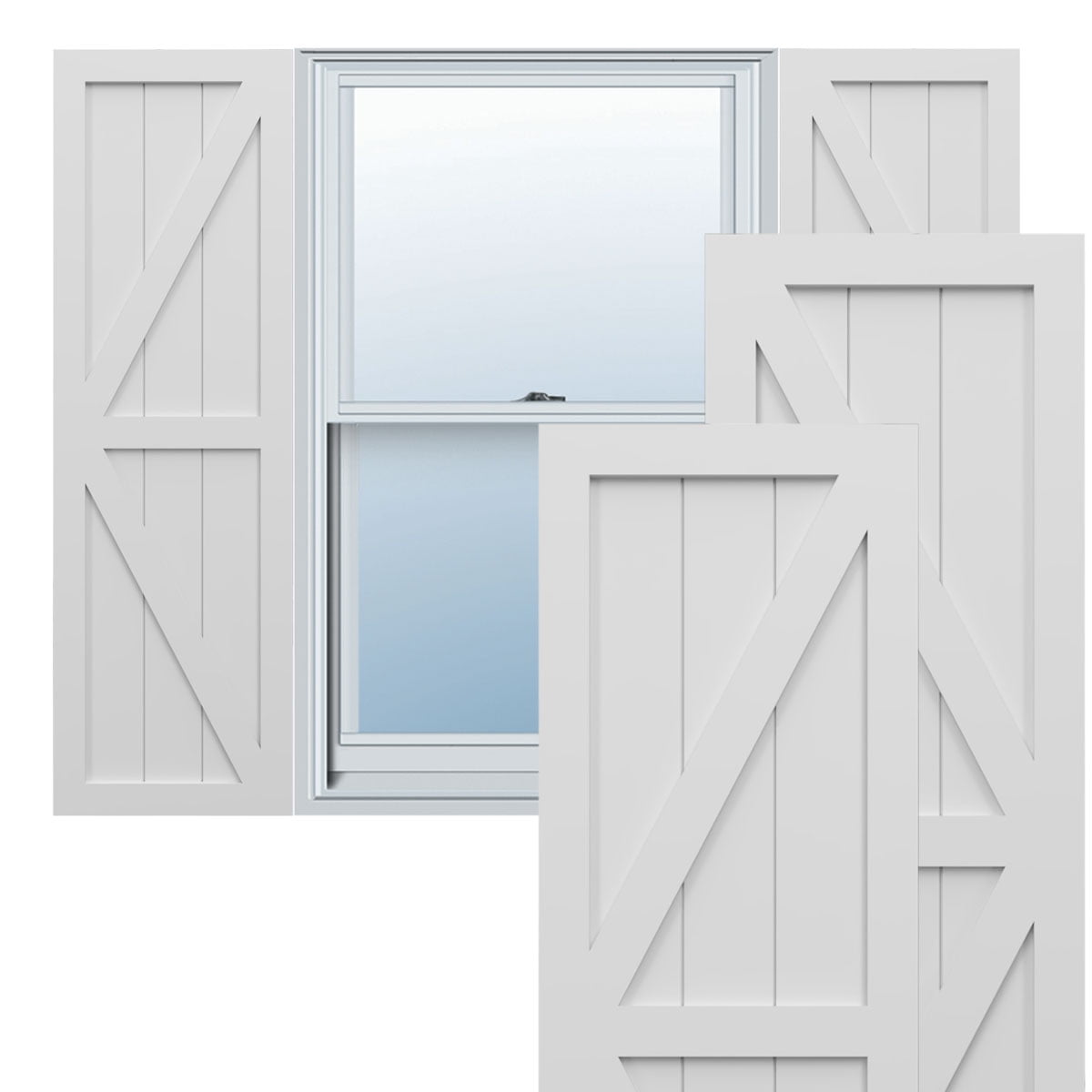 Ekena Millwork 15"W x 79"H True Fit PVC Two Equal Panel Farmhouse Fixed Mount Shutters w/ Z-Bar, White (Per Pair - Hardware Not Included)