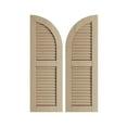 thumbnail image 1 of Ekena Millwork 15"W x 84"H (69" Low Side) Timberthane Knotty Pine Two Equal Louver w/Quarter Round Arch Top Faux Wood Shutters (Per Pair), Primed Tan, 1 of 6
