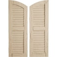thumbnail image 1 of Ekena Millwork 15"W x 88"H (83" Low Side) Timberthane Pecky Cypress Two Equal Louver w/Elliptical Top Faux Wood Shutters (Per Pair), Primed Tan, 1 of 6