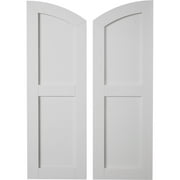 Ekena Millwork 15"W x 88"H (83" Low Side) Timberthane Smooth Two Equal Flat Panel w/Elliptical Top Faux Wood Shutters (Per Pair), Primed Tan