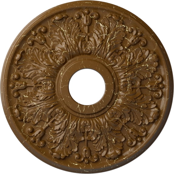 Ekena Millwork 16 1/2"OD x 3 5/8"ID x 1 1/8"P Apollo Ceiling Medallion (Fits Canopies up to 5 5/8"), Hand-Painted Smokey Topaz Crackle