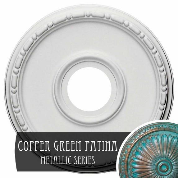 Ekena Millwork 16 1/2"OD x 3 7/8"ID x 1 1/2"P Medea Ceiling Medallion (Fits Canopies up to 5 3/8"), Hand-Painted Copper Green Patina