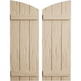 thumbnail image 1 of Ekena Millwork 16 1/2"W x 38"H (32 1/2" Low Side) Timberthane Pecky Cypress Three Board Joined Board-n-Batten w/Elliptical Top Faux Wood Shutters (Per Pair), Primed Tan, 1 of 6