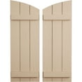 thumbnail image 1 of Ekena Millwork 16 1/2"W x 44"H (38 1/2" Low Side) Timberthane Sandblasted Three Board Joined Board-n-Batten w/Elliptical Top Faux Wood Shutters (Per Pair), Primed Tan, 1 of 6